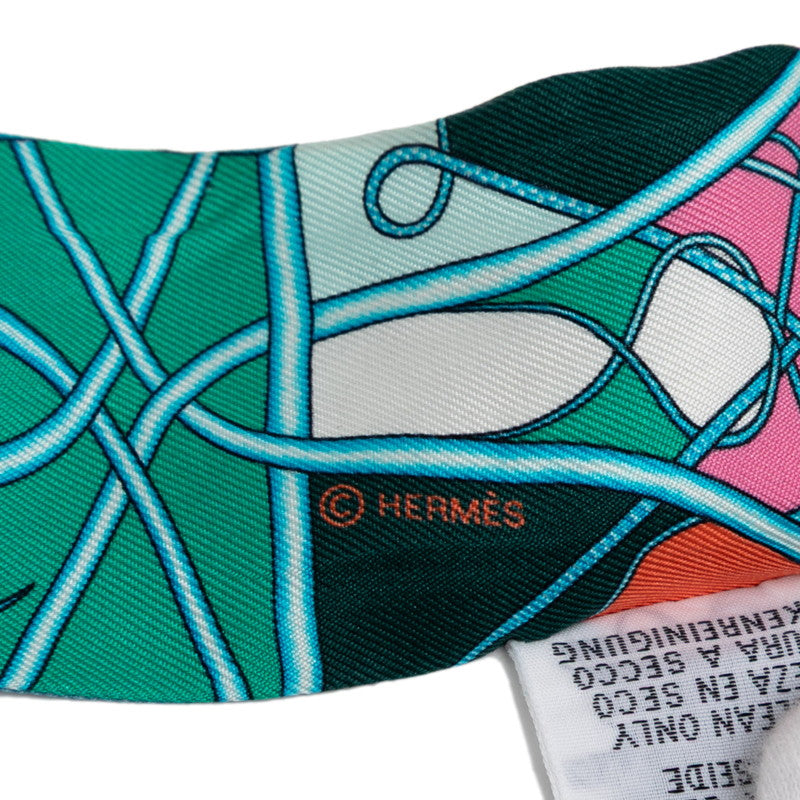 エルメス ツイリー COUP DE FOUET AU BLOC 鞭 スカーフ グリーン ブルー マルチカラー シルク レディース HERMES 【中古】