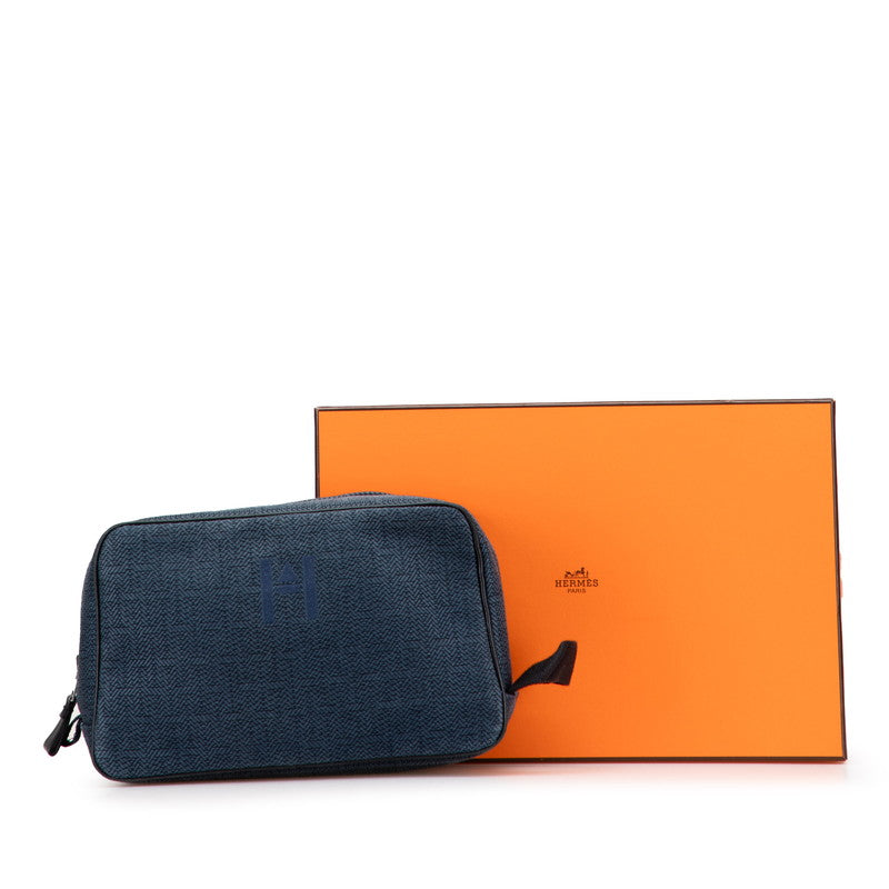 エルメス グローブトロッターMM ポーチ セカンドバッグ ネイビー トワルシェブロン レディース HERMES 【中古】