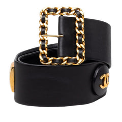 シャネル ココマーク チェーン バックルベルト 93A刻印 ブラック ゴールド ラムスキン メッキ レディース CHANEL 【中古】