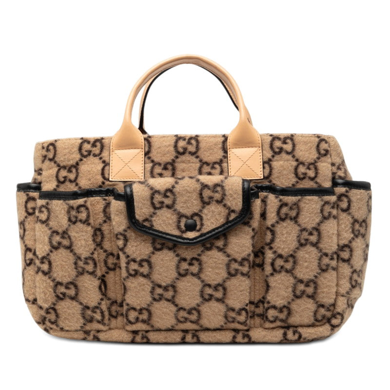 グッチ GGウール ハンドバッグ ミニ トートバッグ 628159 ベージュ ブラック ウール レザー レディース GUCCI 【中古】