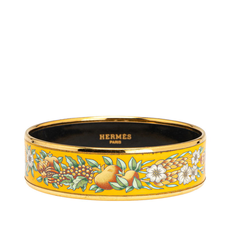 エルメス エマイユ 花 植物 モチーフ バングル ゴールド イエロー マルチカラー メッキ レディース HERMES 【中古】
