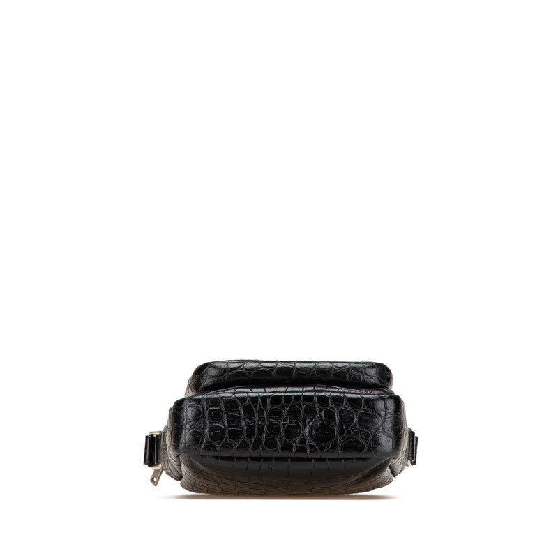 サンローラン シド クロコ型押し ショルダーバッグ ポーチ クロスボディバッグ 581700 ブラック レザー メンズ SAINT LAURENT 【中古】