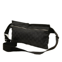 グッチ GGキャンバス ウエストバッグ 28566 ブラック キャンバス レザー レディース GUCCI 中古
