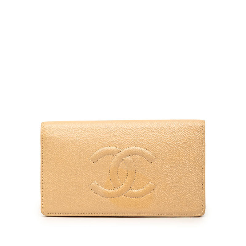 シャネル ココマーク 長財布 ベージュ キャビアスキン レディース CHANEL 【中古】