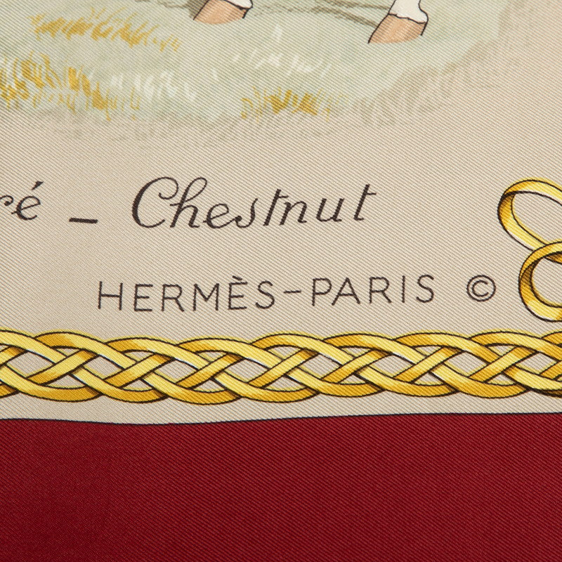 エルメス カレ90 LES ROBES 馬の毛色 スカーフ ワインレッド ベージュ マルチカラー シルク レディース HERMES 【中古】