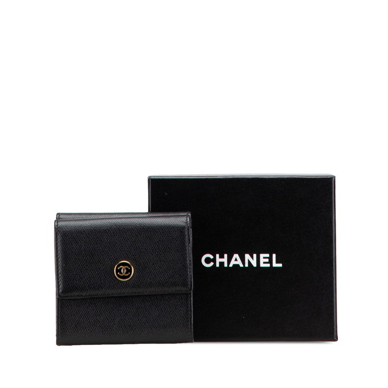 シャネル ココボタン 三つ折り財布 ブラック レザー レディース CHANEL 【中古】