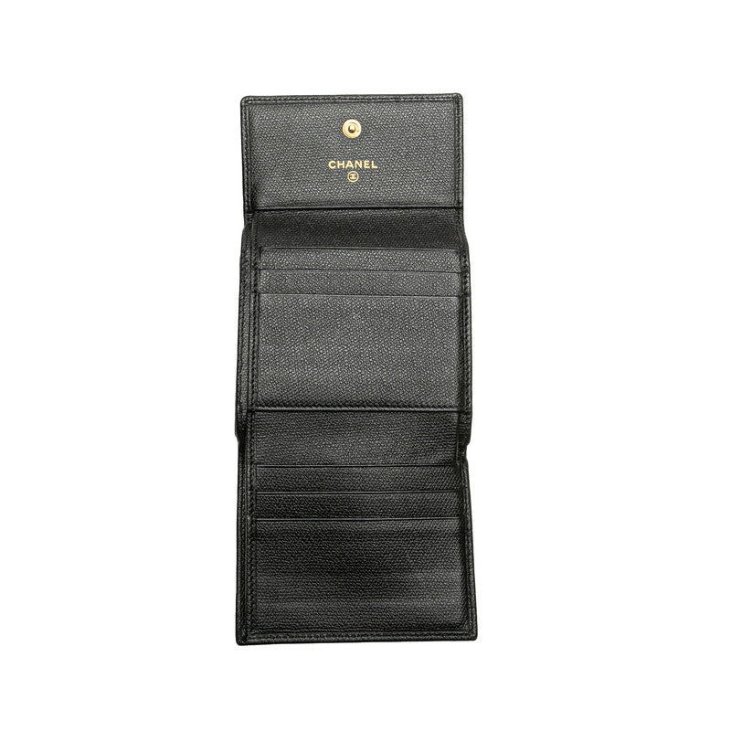 シャネル ココボタン 三つ折り財布 ブラック レザー レディース CHANEL 【中古】