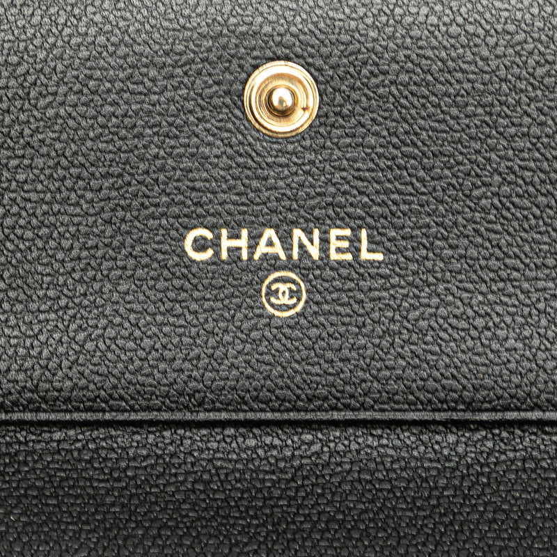 シャネル ココボタン 三つ折り財布 ブラック レザー レディース CHANEL 【中古】