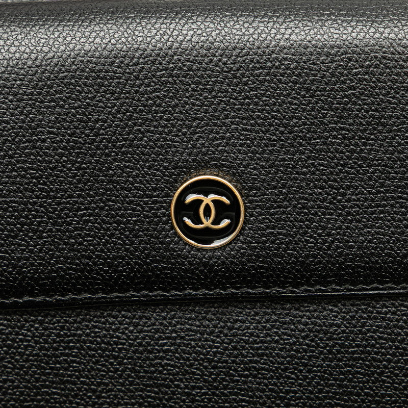 シャネル ココボタン 三つ折り財布 ブラック レザー レディース CHANEL 【中古】