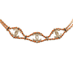 シャネル ココマーク チェーンネックレス B18C刻印 ゴールド オレンジ レザー メッキ レディース CHANEL 【中古】