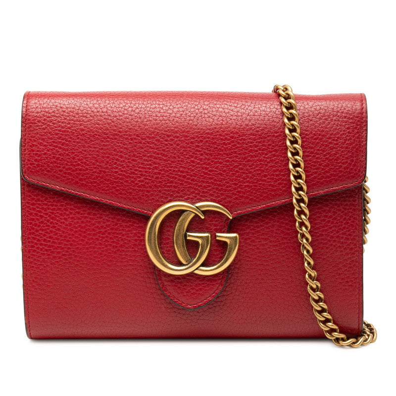 グッチ GGマーモント 斜め掛け チェーンウォレット ショルダーバッグ 401232 レッド レザー レディース GUCCI 中古