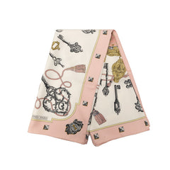 エルメス カレ90 LES CLES 鍵 スカーフ 大判 ピンク系 ホワイト シルク レディース HERMES 【中古】