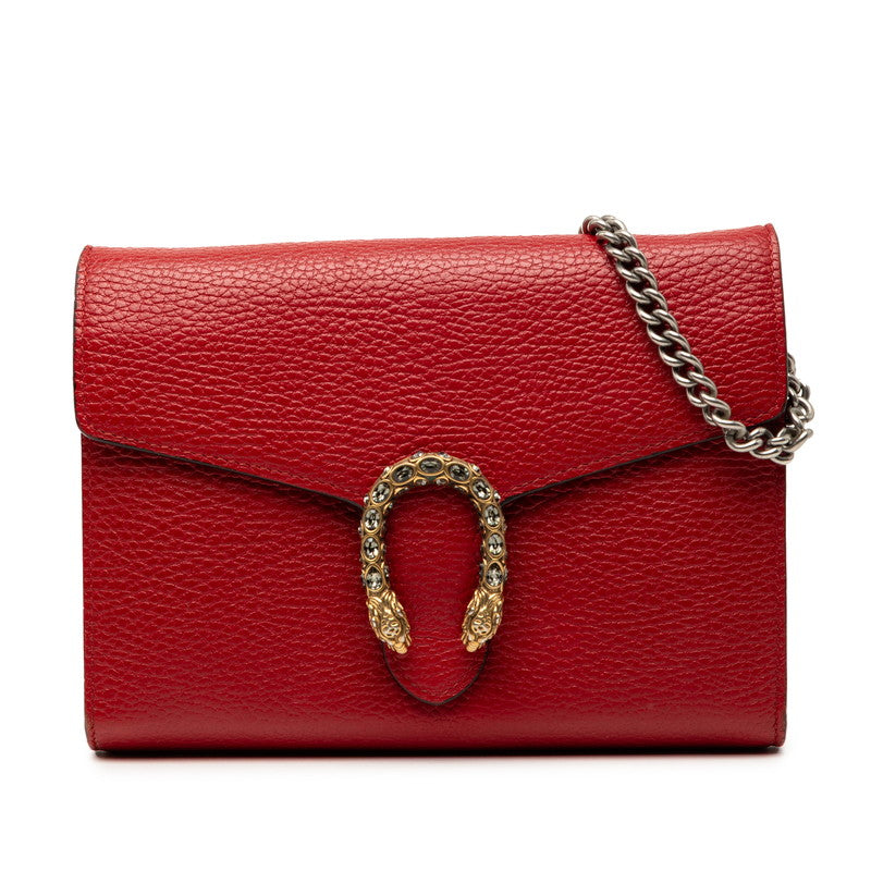 グッチ デュオニュソス チェーン ウォレット ショルダーバッグ 401231 レッド レザー ラインストーン レディース GUCCI 【中古】