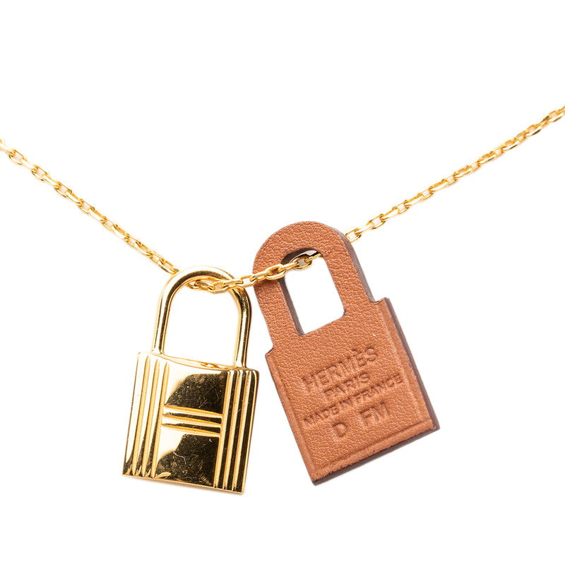 エルメス オーケリーPM チェーン ペンダント ネックレス D刻印 2019 ブラウン ゴールド レザー メッキ レディース HERMES 【中古】