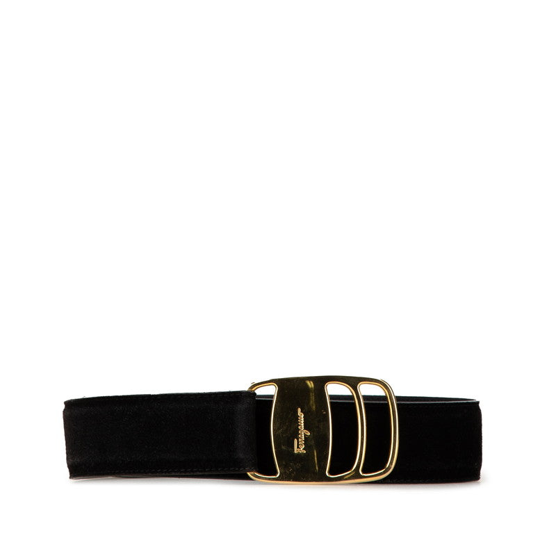サルヴァトーレフェラガモ ヴァラ ベルト ブラック ゴールド スウェード レディース Salvatore Ferragamo 【中古】