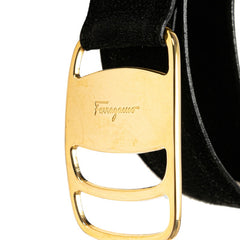 サルヴァトーレフェラガモ ヴァラ ベルト ブラック ゴールド スウェード レディース Salvatore Ferragamo 【中古】