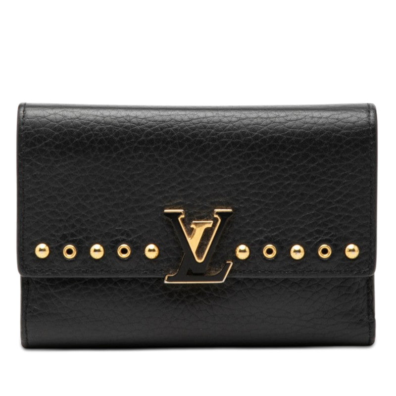 ルイ ヴィトン ポルトフォイユ カプシーヌ コンパクト スタッズ 三つ折り財布 M62765 ブラック レザー レディース LOUIS VUITTON 【中古】