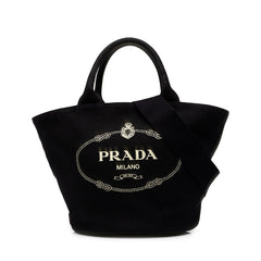 プラダ 三角ロゴプレート カナパ トートバッグ ショルダーバッグ 2WAY 1BG186 ブラック キャンバス レディース PRADA 中古