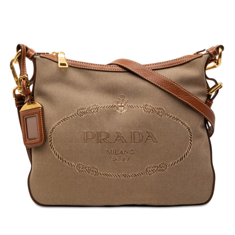 プラダ ロゴ 斜め掛け ショルダーバッグ BT0706 ブラウン キャンバス レザー レディース PRADA 【中古】