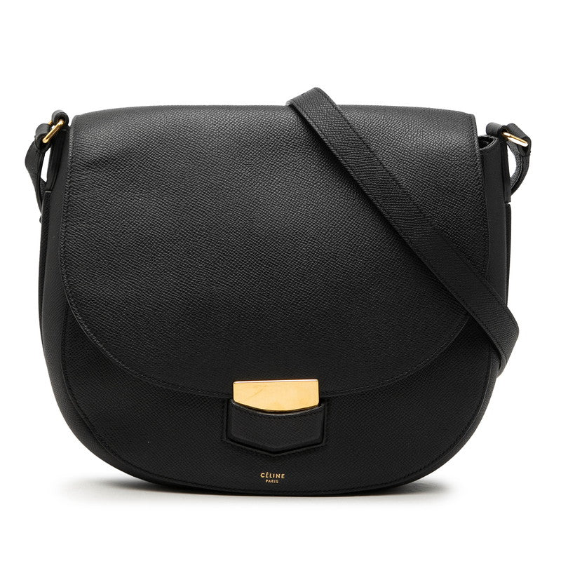 セリーヌ トロッター ミディアム 斜め掛け ショルダーバッグ S-CE-3185 ブラック レザー レディース CELINE 【中古】