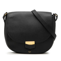 セリーヌ トロッター ミディアム 斜め掛け ショルダーバッグ S-CE-3185 ブラック レザー レディース CELINE 【中古】