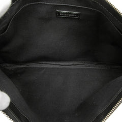 バレンシアガ ネイビークリップM クラッチバッグ セカンドバッグ 420407 ベージュ ブラック キャンバス レザー レディース BALENCIAGA 【中古】