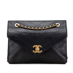 シャネル シェブロン ココマーク チェーン ショルダーバッグ ハンドバッグ ブラック ラムスキン レディース CHANEL 【中古】