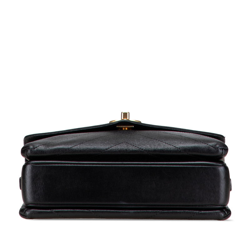 シャネル シェブロン ココマーク チェーン ショルダーバッグ ハンドバッグ ブラック ラムスキン レディース CHANEL 【中古】