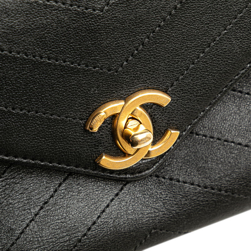 シャネル シェブロン ココマーク チェーン ショルダーバッグ ハンドバッグ ブラック ラムスキン レディース CHANEL 【中古】
