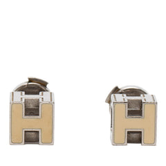 エルメス セリエ カージュ ド アッシュ Hキューブ スタッドピアス シルバー アイボリー メタル レディース HERMES 【中古】