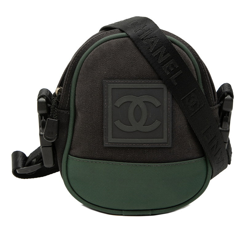 シャネル スポーツライン ココマーク 斜め掛け ショルダーバッグ ブラック グリーン キャンバス ナイロン レディース CHANEL 【中古】