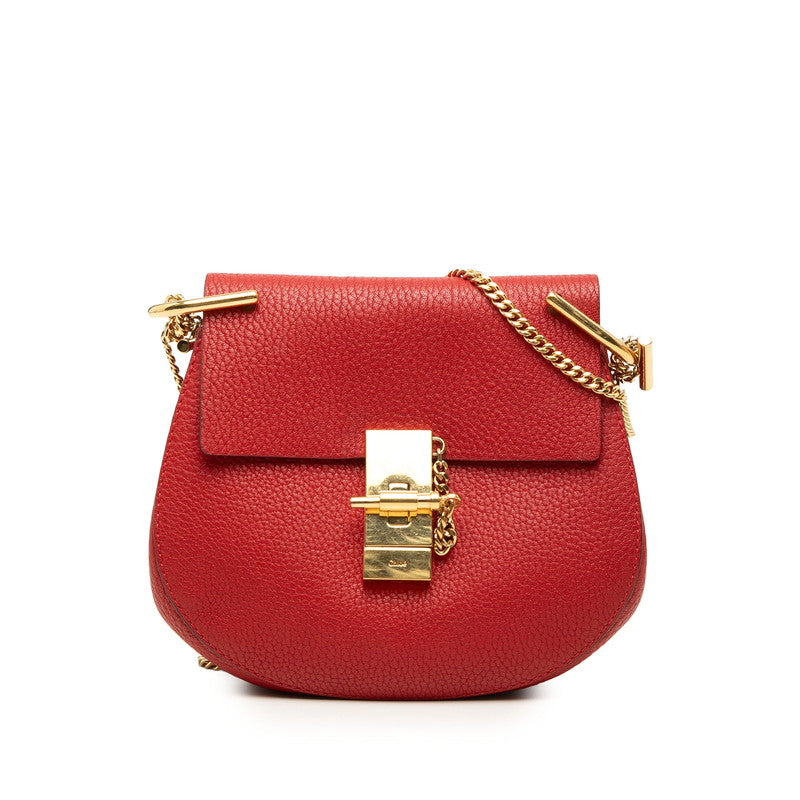 クロエ ドリュー 斜め掛け チェーン ショルダーバッグ レッド ゴールド レザー メッキ レディース Chloe 【中古】
