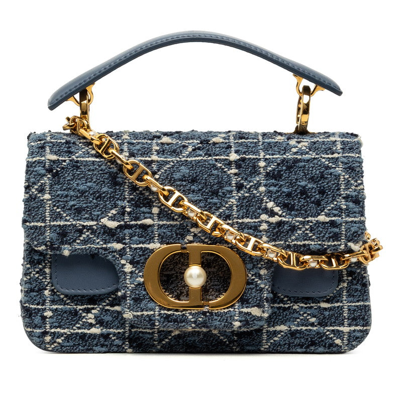 ディオール カナージュ ジョリー ミニ トップハンドル ハンドバッグ ショルダーバッグ 2WAY ブルー ツイード レザー レディース Dior 【中古】