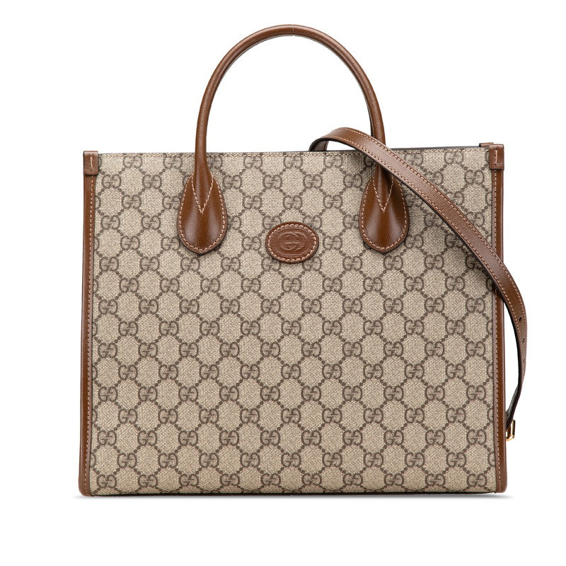グッチ GGスプリーム ハンドバッグ ショルダーバッグ 2WAY 659998 ベージュ ブラウン PVC レザー レディース GUCCI 【中古】