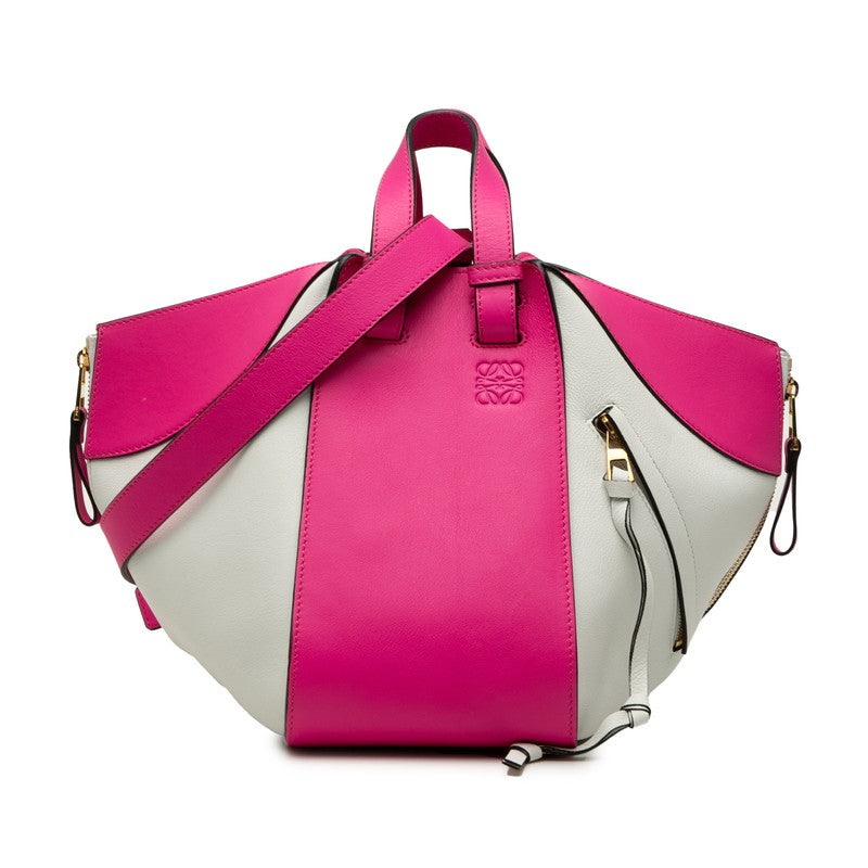 ロエベ アナグラム ハンモック スモール ショルダーバッグ ２WAY ハンドバッグ ピンク ホワイト レザー レディース LOEWE 【中古】