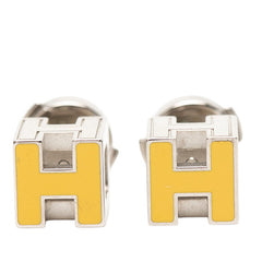 エルメス カージュドアッシュ Hキューブ ピアス シルバー イエロー メタル レディース HERMES 【中古】