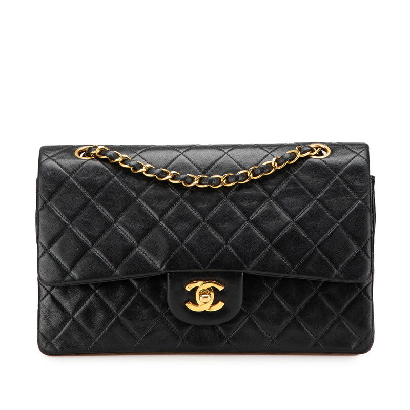 シャネル マトラッセ25 ココマーク ダブルフラップ ショルダーバッグ ブラック ラムスキン レディース CHANEL 【中古】