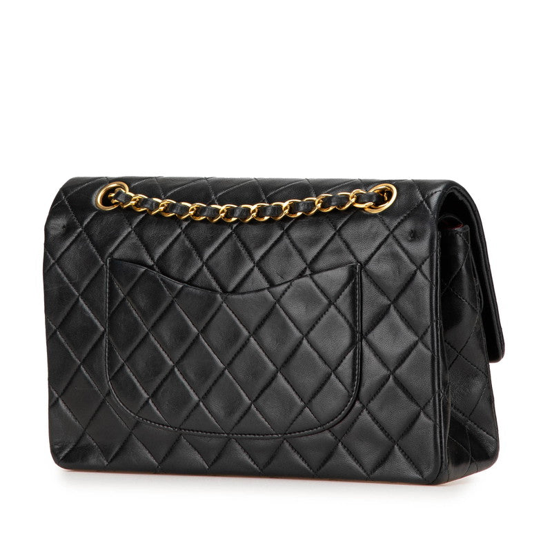 シャネル マトラッセ25 ココマーク ダブルフラップ ショルダーバッグ ブラック ラムスキン レディース CHANEL 【中古】