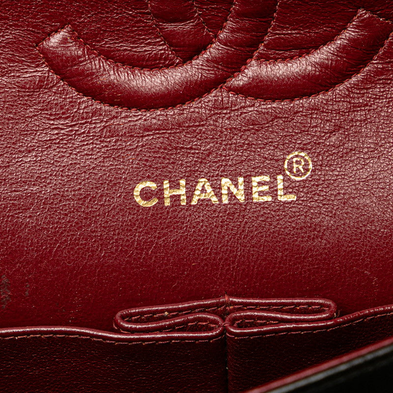 シャネル マトラッセ25 ココマーク ダブルフラップ ショルダーバッグ ブラック ラムスキン レディース CHANEL 【中古】