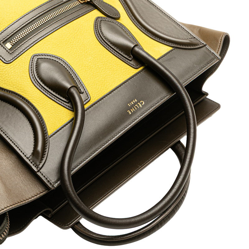 セリーヌ ラゲージ マイクロショッパー ハンドバッグ トートバッグ カーキグリーン グリーン レザー レディース CELINE 【中古】