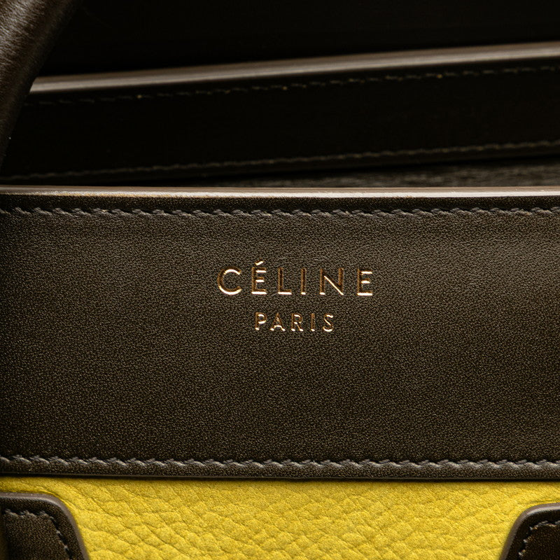 セリーヌ ラゲージ マイクロショッパー ハンドバッグ トートバッグ カーキグリーン グリーン レザー レディース CELINE 【中古】