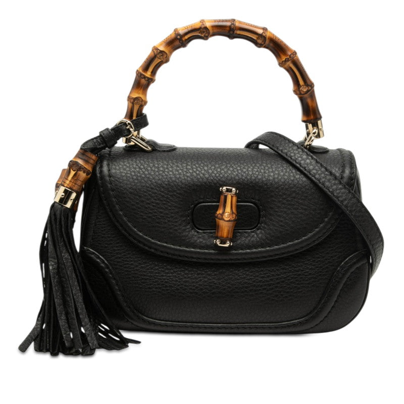 グッチ ニューバンブー スモール タッセル ハンドバッグ ショルダーバッグ 2WAY 256805 ブラック レザー レディース GUCCI 【中古】
