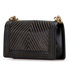 シャネル ボーイシャネル シェブロン Vステッチ チェーン ショルダーバッグ ブラック レザー レディース CHANEL 【中古】