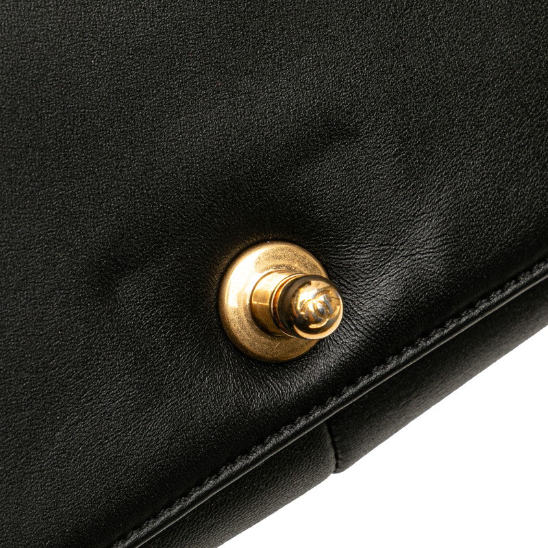 シャネル ボーイシャネル シェブロン Vステッチ チェーン ショルダーバッグ ブラック レザー レディース CHANEL 【中古】