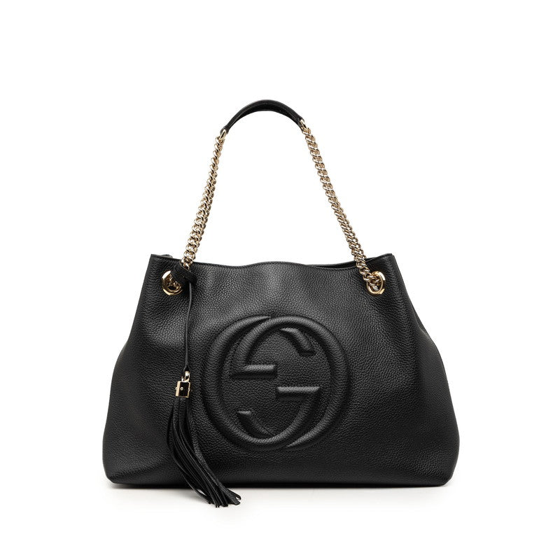 グッチ インターロッキングG ソーホー チェーン トートバッグ ショルダーバッグ 536196 ブラック レザー レディース GUCCI 【中古】