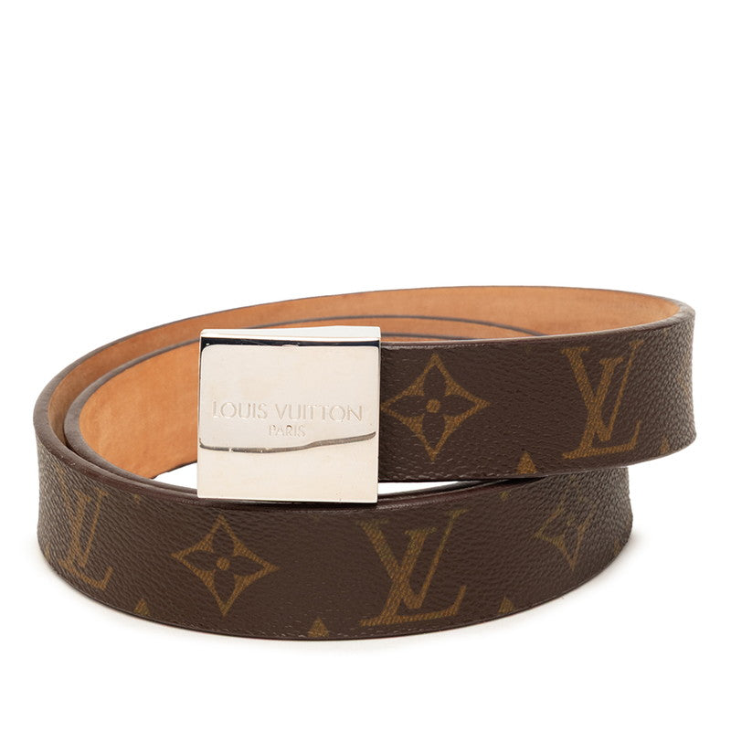 ルイ ヴィトン モノグラム サンチュール キャレ バックルベルト M6801 ブラウン シルバー PVC レザー メンズ LOUIS VUITTON 【中古】