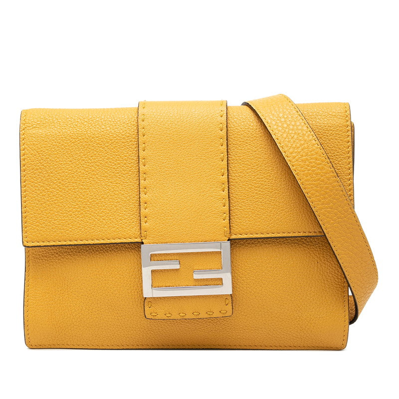 フェンディ フラット バケット ミディアム 斜め掛け ショルダーバッグ 7VA524 イエロー レザー レディース FENDI 中古