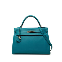 エルメス ケリー32 ハンドバッグ ショルダーバッグ 2WAY ブルー系 シルバー金具 トリヨンクレマンス レディース HERMES 【中古】