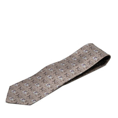 エルメス ゾウ ウマ アニマル柄 ネクタイ グレー マルチカラー シルク メンズ HERMES 【中古】