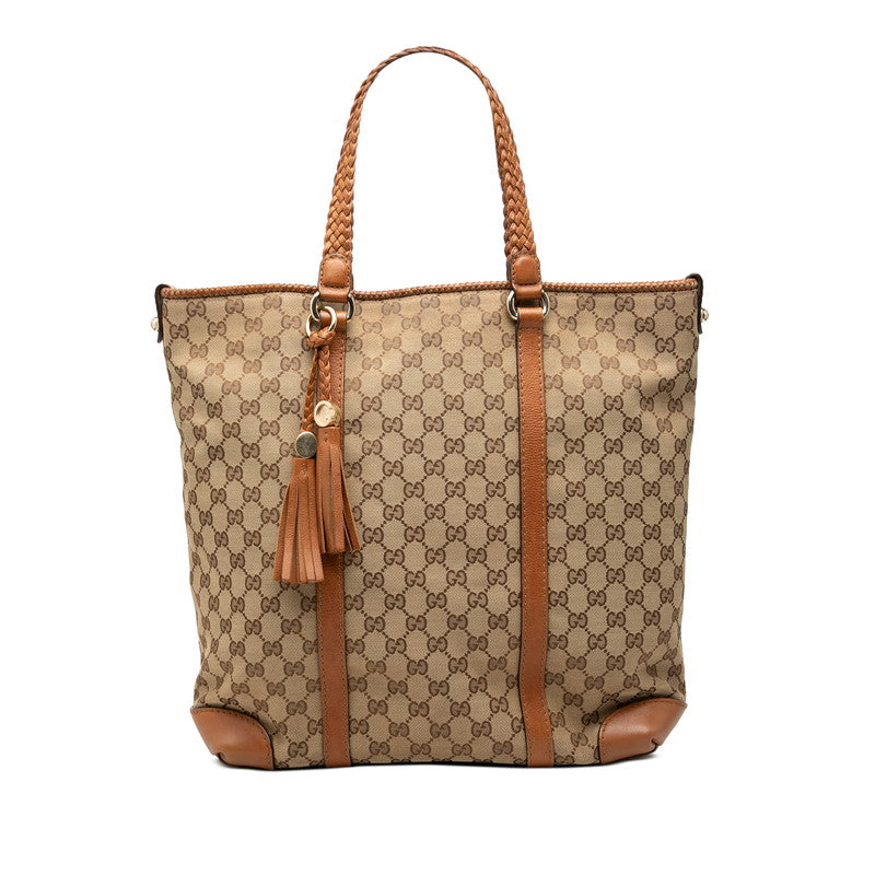 グッチ GGキャンバス トートバッグ 257031 ベージュ ブラウン キャンバス レザー レディース GUCCI 中古
